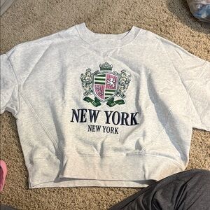 Abercrombie & Fitch Light Gray Sweatshirt with Green and Pink Crest